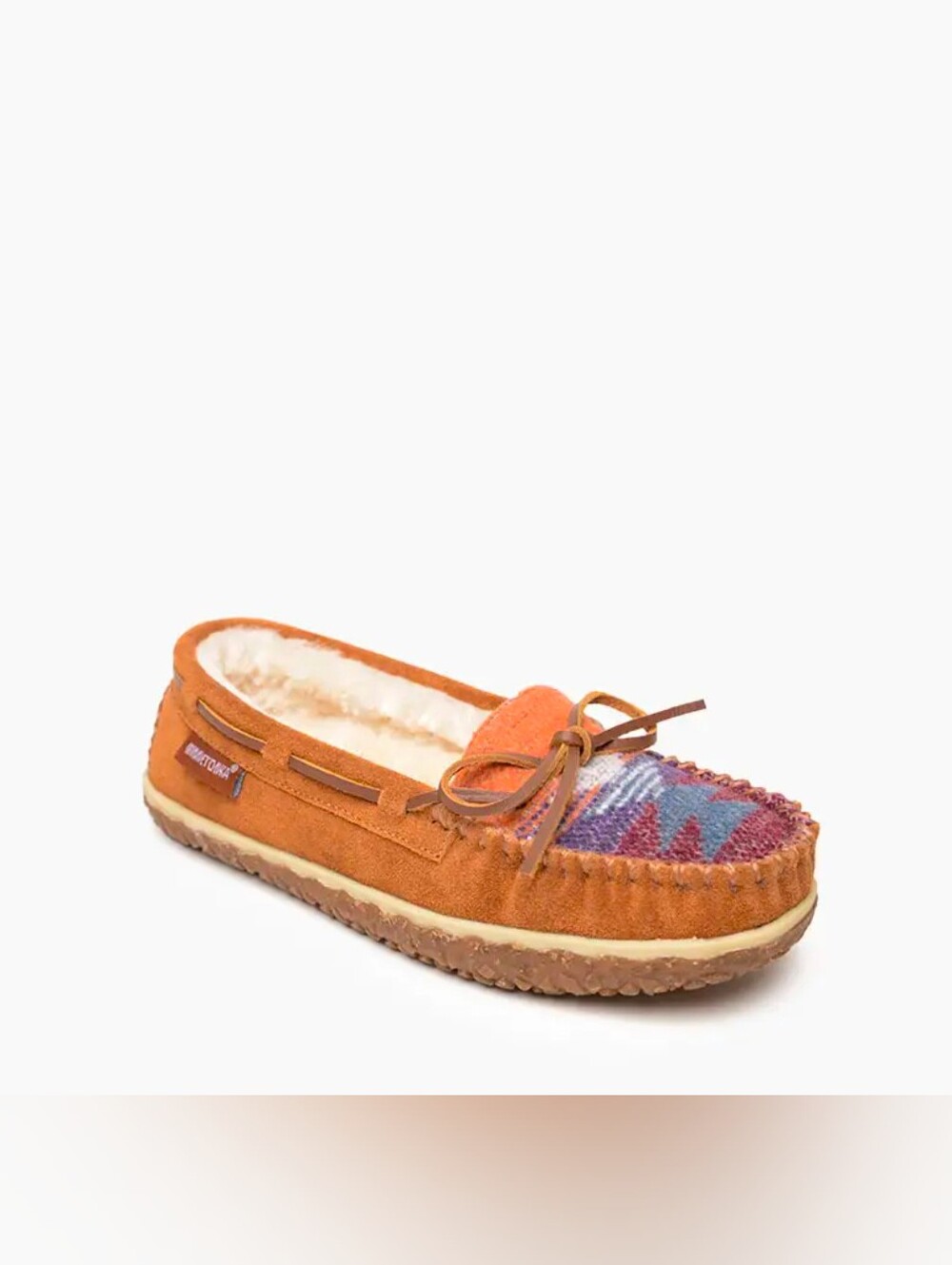 NWT Minnetonka Tilia Leather and Shearling Moccasin Slippers NIB Southwest Knit